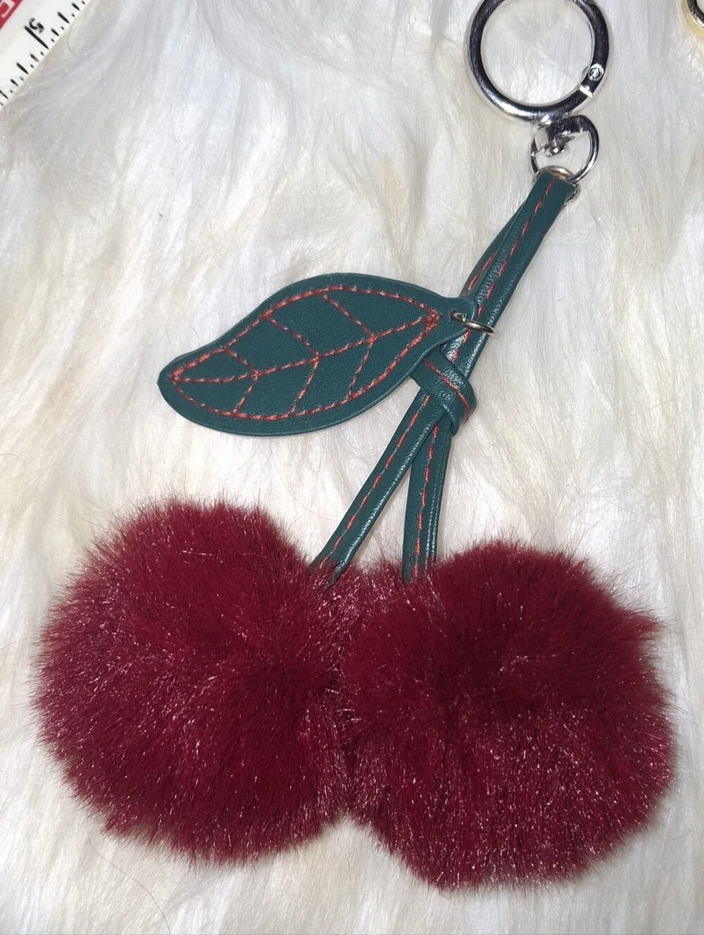 Madden Girl Bag Charm Faux Fur Cherry Pom Keychain - Burgundy